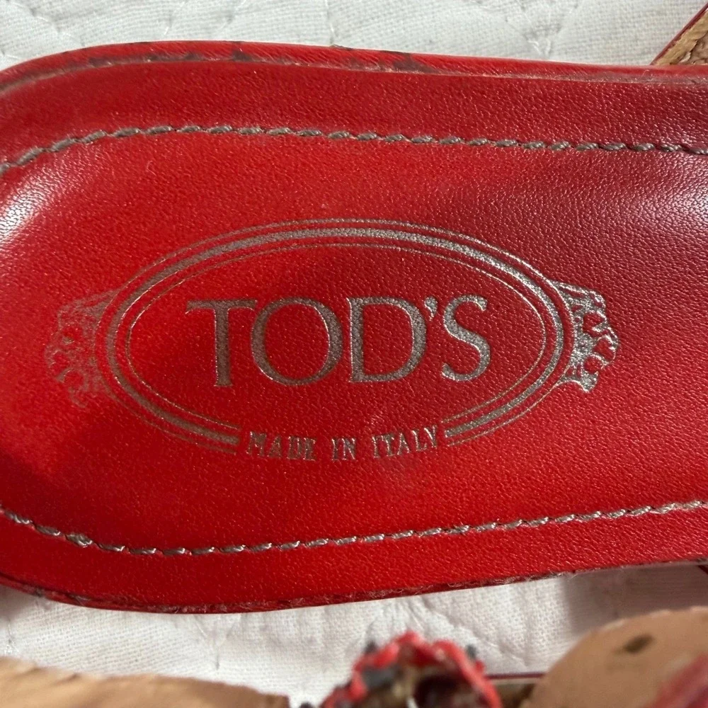 Tods Red‎ Patent Leather Slingback Loafer Flats Women 7.5 (EU 38) Italy Designer